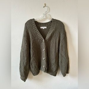 Loft textured v-neck cardigan, vintage olive, size M.